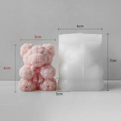 3D Rose Flower Teddy Bear With Bow Candle Handmade Mould (hm0096