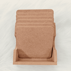 MDF DIY Square Coasters with case- MDF Plain Wooden Coasters & Holder Blank Cutouts for Painting Wooden Sheet Craft, Decoupage, Resin Art Work & Decoration (DIYCoasters: 6SquarewithCase)