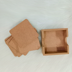 MDF DIY Square Coasters with case- MDF Plain Wooden Coasters & Holder Blank Cutouts for Painting Wooden Sheet Craft, Decoupage, Resin Art Work & Decoration (DIYCoasters: 6SquarewithCase)