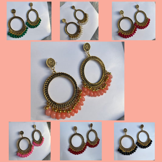 Pearl Golden Jhumka With Glass Beads Earring Bezels For Resin Art RENDOM COLOUR