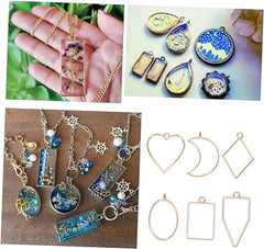 10 Pcs Assorted Open Metal Frame Pendants Bezels, Thick Hollow Pendant ( SILVER )