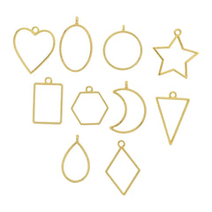 10 Pcs Assorted Open Metal Frame Pendants Bezels, Thick Hollow Pendant ( GOLD )