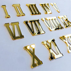 Golden Acrylic Roman Numbers | Numerals/Digits for Clock Making in Resin Art, MDF Craft, Decoupage Craft, DIY Craft As a Clock Accessory