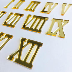 Golden Acrylic Roman Numbers | Numerals/Digits for Clock Making in Resin Art, MDF Craft, Decoupage Craft, DIY Craft As a Clock Accessory