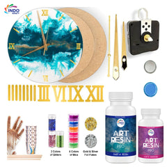 Indo Kraft DIY Clock Making Kit – 300g Resin, MDF Clock Base, Acrylic Numbers, Glitter, Mica & More