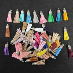 37 mm Leather Suede Tassel with Silver Caps, for Keychain Cellphone Straps Jewelry Charms,25 Pcs Leather Tassels DIY Accessories