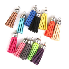 37 mm Leather Suede Tassel with Silver Caps, for Keychain Cellphone Straps Jewelry Charms,25 Pcs Leather Tassels DIY Accessories
