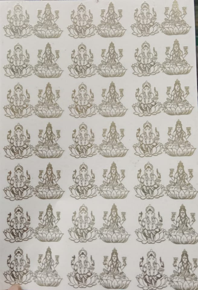 LAXMI  GANESHA METAL  STICKER  SHEET  A4 SIZE
