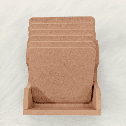 MDF DIY Square Coasters with case- MDF Plain Wooden Coasters & Holder Blank Cutouts for Painting Wooden Sheet Craft, Decoupage, Resin Art Work & Decoration (DIYCoasters: 6SquarewithCase)