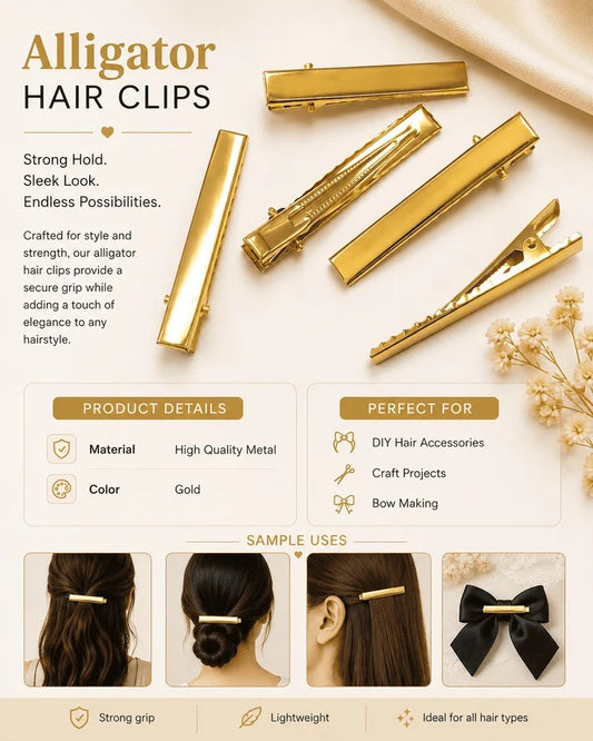 GOLD  HAIR  CILIP  FOR  RESIN /45mm Alligator Metal Hair Clip