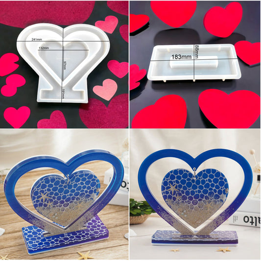 Center Hanging Heart Frame with Stand Mould/Mold | Multipurpose Silicone Mould Casting Mould Coaster Mould DIY Mould Epoxy Resin Mould Frame Mould Jewelry Pendant Mould Craft Mould - 1 PC