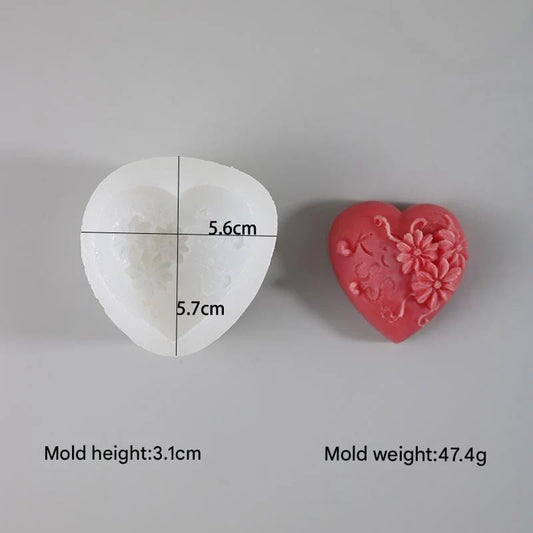 3D Embossed Flower In Heart Soap & Candle Handmade Mould HM0019