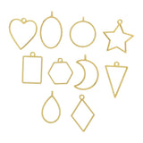 10 Pcs Assorted Open Metal Frame Pendants Bezels, Thick Hollow Pendant   ( GOLD )