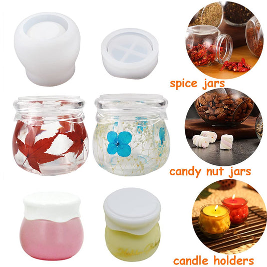 Jars with Lid Silicone Molds for Resin Epoxy Casting, Bottle Resin Molds Storage Box, Candy Container, Candle Holder, Flower Pot, DIY Craft Home Decor