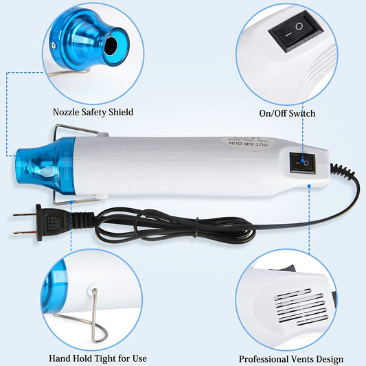 300W Mini Heat Gun for Crafts - Dual-Temperature Epoxy Resin Bubble Buster, Embossing Tool, Shrink Wrap, Drying Crafts, and Tumbler Painting