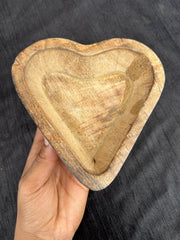 MEDIUM  DEEP  HEART  WOODEN  BOWL  FOR  CANDLE  MAKIG