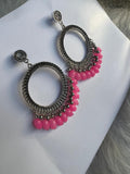 Pearl silver Jhumka With Glass Beads Earring Bezels For Resin Art RENDOM COLOUR