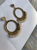 Pearl Golden Jhumka With  Glass Beads Earring Bezels For Resin Art RENDOM COLOUR