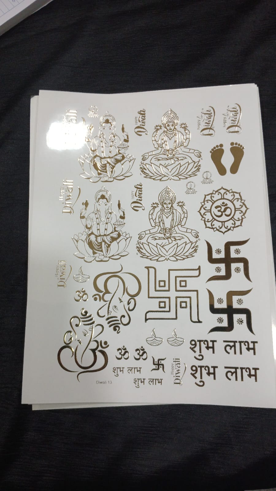 A4 SIZE  DIWALI  GOLD EMBOOSED SHEET ( NON PEAL OFF )