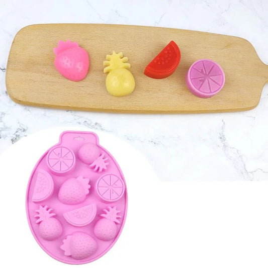 SM1428 8 Cavity Mixed Fruits Pineapple Strawberry & Watermelon Mould for DIY Concrete Art, Resin Crafts, Soap Making & Cake Making Silicone Mould