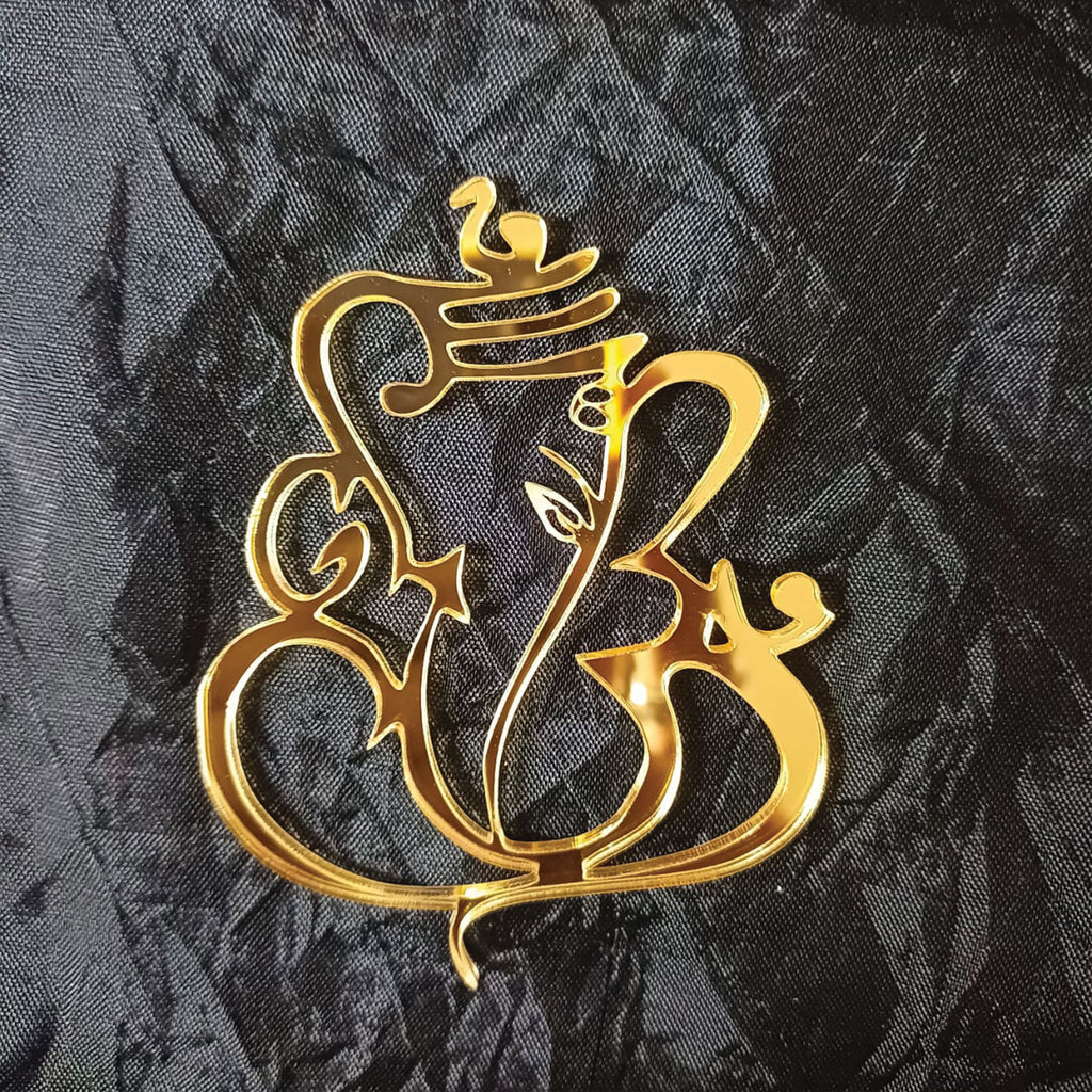 GANPATI GOLDEN ACRYLIC CUT OUT PACK OF 2 PC