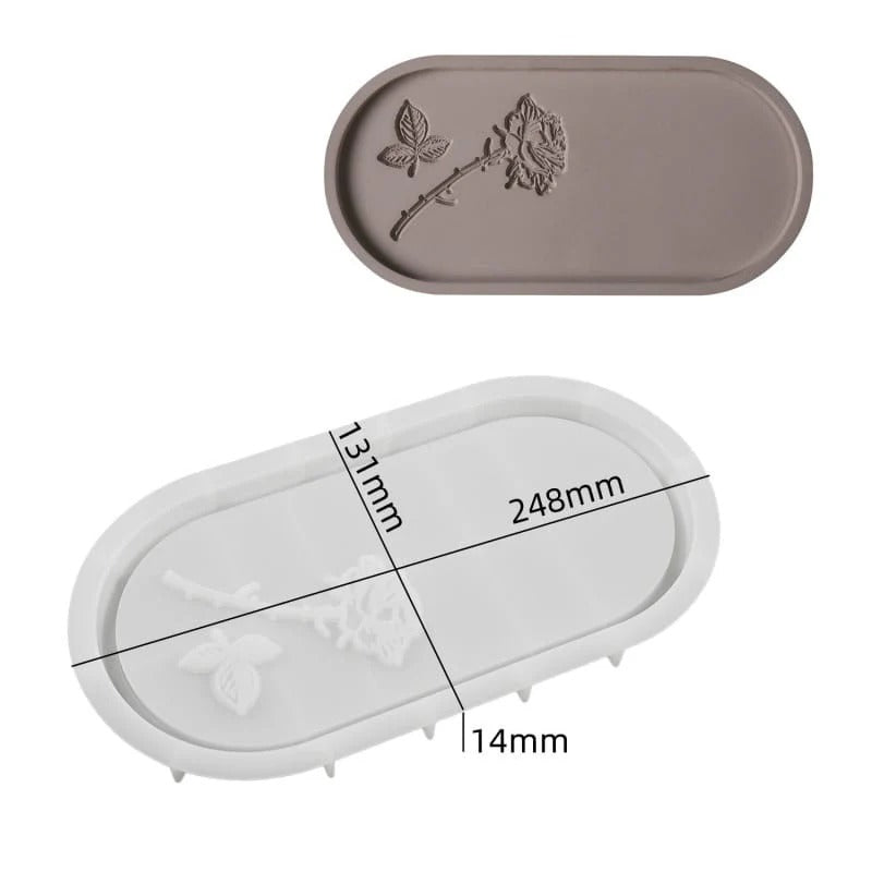 Carved Large Rose Oval Serving Tray Silicon Moulds  SM1327