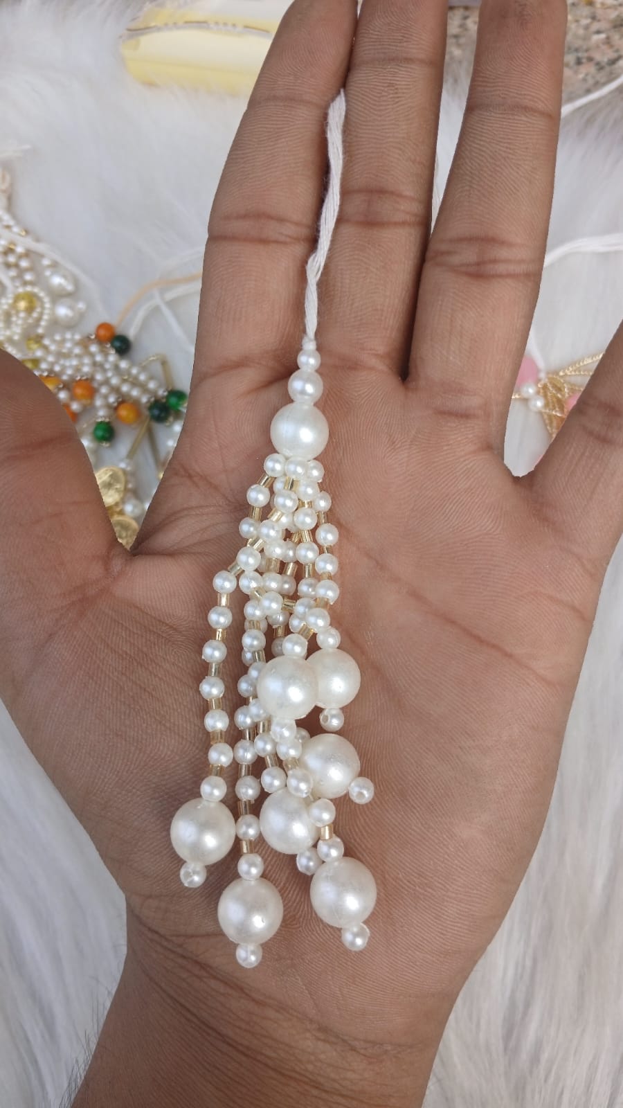 WHITE  BEADS BIG   LATKAN  FOR RAKHI AND DECORATION